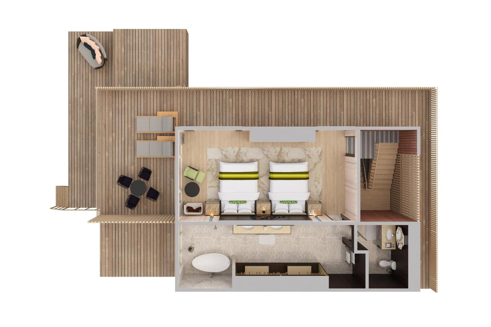 Floor plan — upper floor with second suite and roof terrace